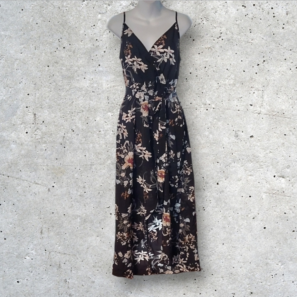 NWT Wrap Black Floral Cami Belted Maxi Dress ~SZ MEDIUM - Picture 6 of 10